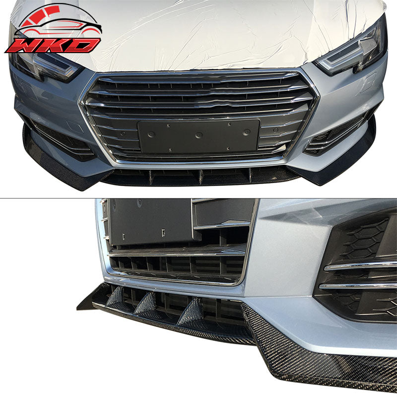 Fits 17-19 Audi A4 S4 B9 Sedan JC Style 3PCS Front Bumper Lip Matte Carbon Fiber