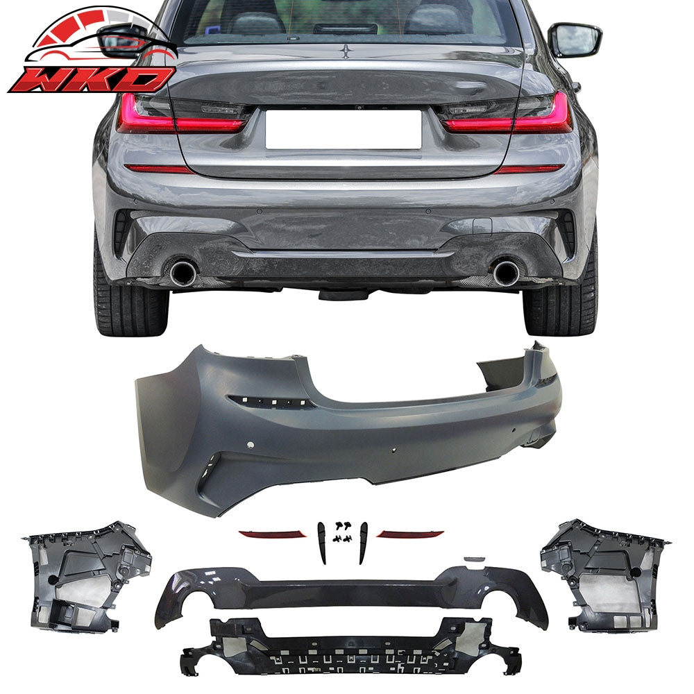 Fit 19-22 BMW 3 Series G20 Sedan 4-Door M-Tech Rear Bumper Cover W/ Sensor Holes