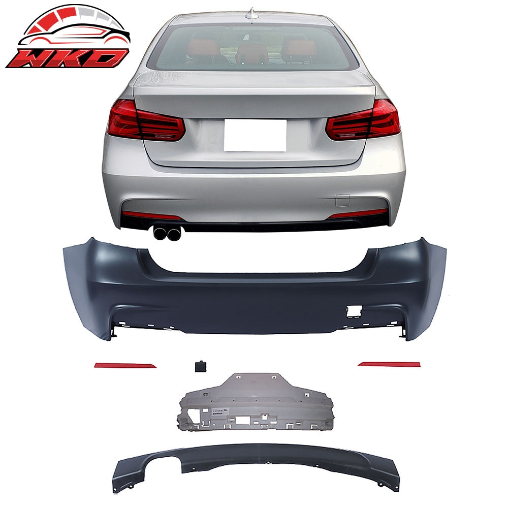 Fits 12-18 BMW 3 Series F30 Sedan 4DR Rear Bumper Cover W/ Single Outlet Muffler