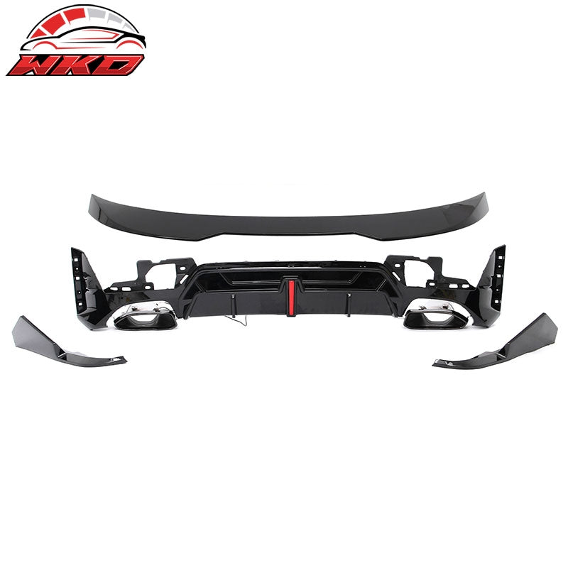 Fits 23-26 BMW G20 Rear Diffuser W/LED + Apron + Tip + Trunk Spoiler Gloss Black