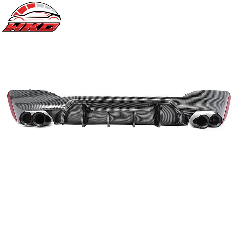 Fits 21-23 BMW G30 Carbon Fiber Print Rear Diffuser MP Style+ Black Quad Exhaust