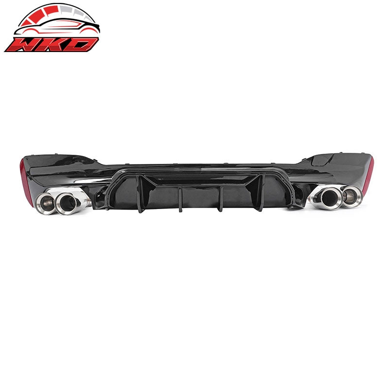Fits 17-20 BMW G30 Gloss Black Rear Diffuser M5 MP Style + Silver Quad Exhaust