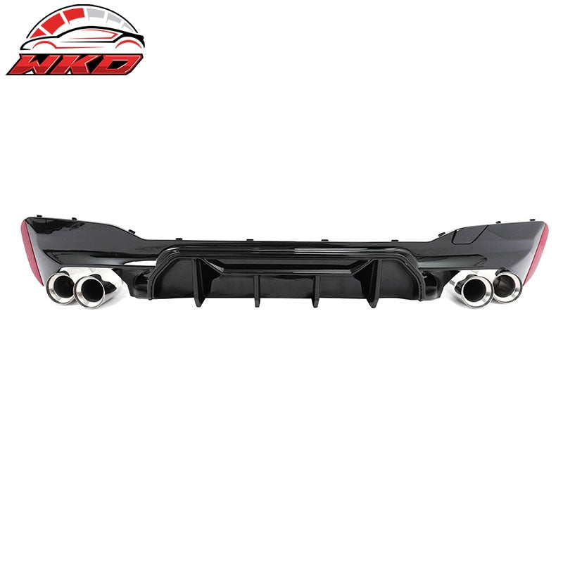 Fits 21-23 BMW G30 Gloss Black Rear Diffuser M5 MP Style + Silver Quad Exhaust