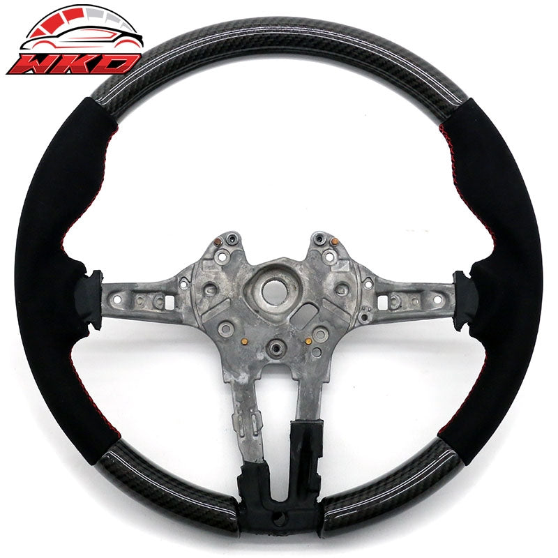 Fits 12-21 BMW F20 F22 F30 F32 F36 Steering Wheel Carbon Fiber w/ Red Stitching