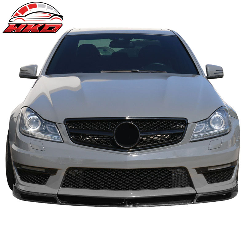 Fits 12-14 Benz C Class W204 C63 AMG Sedan Front Bumper Lip - Matte Carbon Fiber