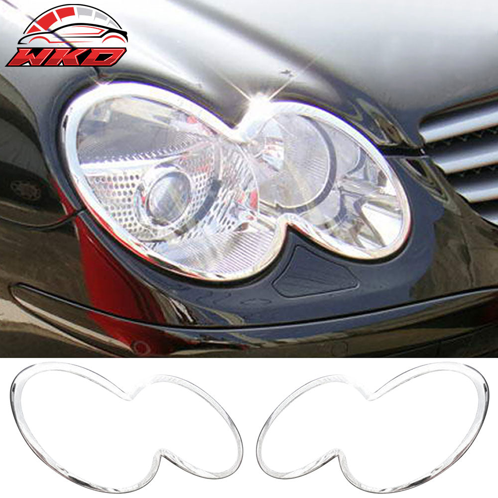 Fits 03-08 Benz SL-Class-R230 Chrome ABS Front Headlight Bezels Covers 2PCS Set