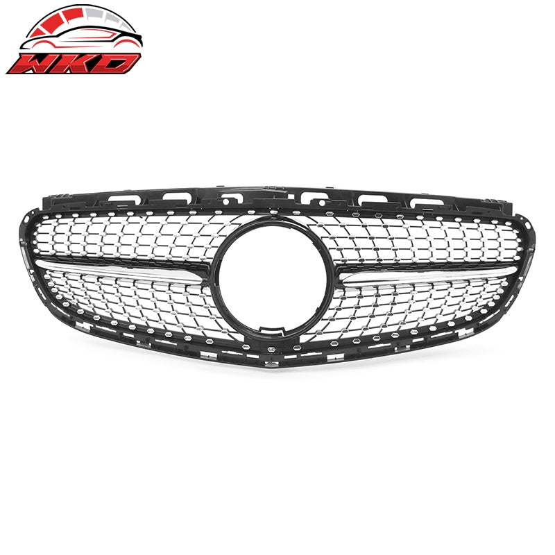 Fits 14-16 Benz W212 E350 E400 E550 Diamond Upper Grille Gloss Black Chrome ABS