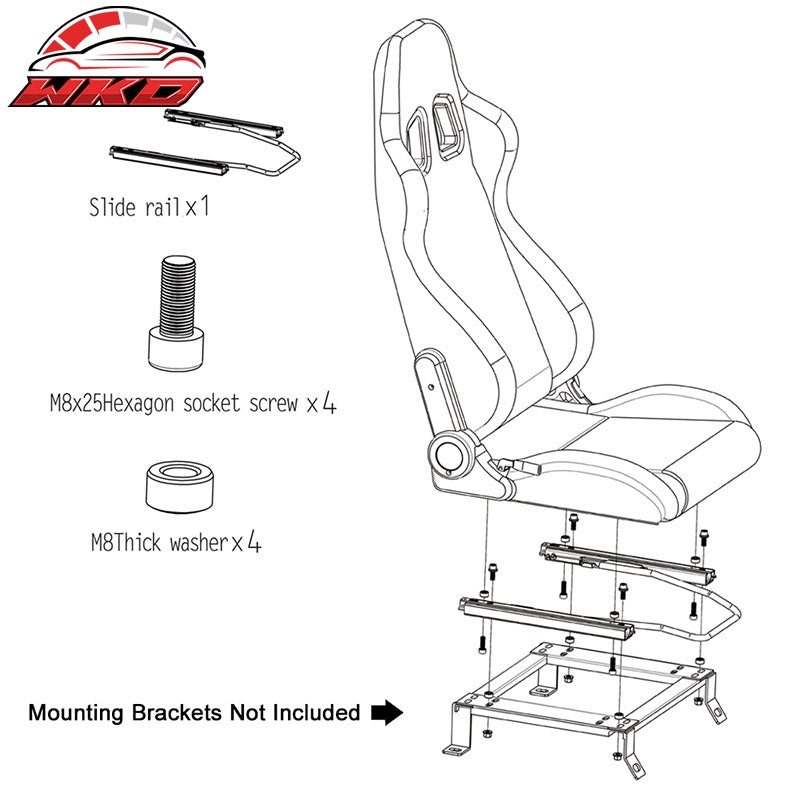 Bucket Racing Seats Universal Pair Reclinable Dual Slider Blue PU Carbon Leather