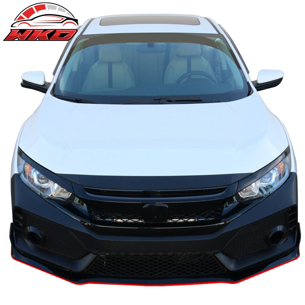 Fits 16-21 Honda Civic TR Style Front Bumper Cover + Grille + Front Lip PP