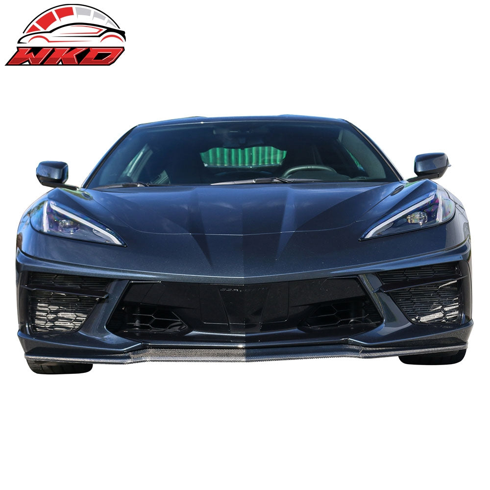 Fits 20-25 Chevy Corvette C8 Z51 Style Carbon Fiber Front Bumper Lip Spoiler 3PC