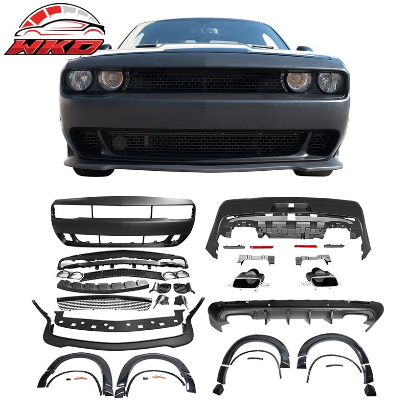 For 08-14 Challenger Front Rear Bumper w/ Lip + Hellcat Fender Flare V4 Diffuser