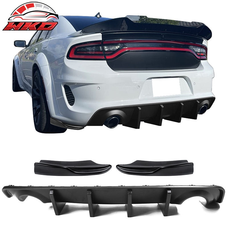 Fits 20-23 Charger Widebody IKON PP Matte Black Rear Diffuser + Apron Spats - PP