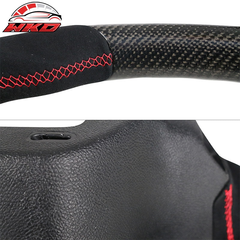 Fit 12-15 Camaro Steering Wheel Carbon Fiber Alcantara Red Stitch