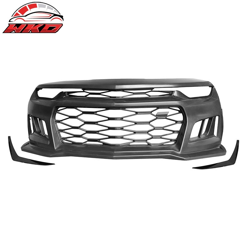 Fits 19-24 Chevy Camaro ZL1 Front Bumper Cover Conversion Kit Gloss Black Canard