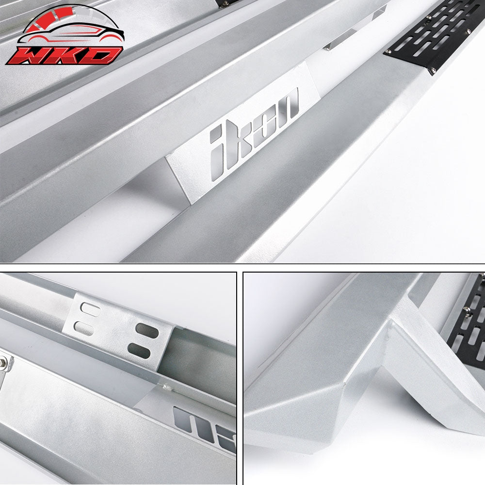 Fits 07-18 Chevy Silverado Sierra Crew Cab IKON V1 Style Running Board Silver