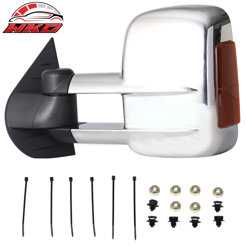 Fits 07-14 Silverado Towing Mirrors Power Heated Signal Arrow Light Chrome 2PC