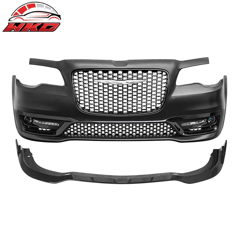 For 15-23 Chrysler 300 Sport Style Front Bumper Cover Fog Light Gloss Grille/Lip