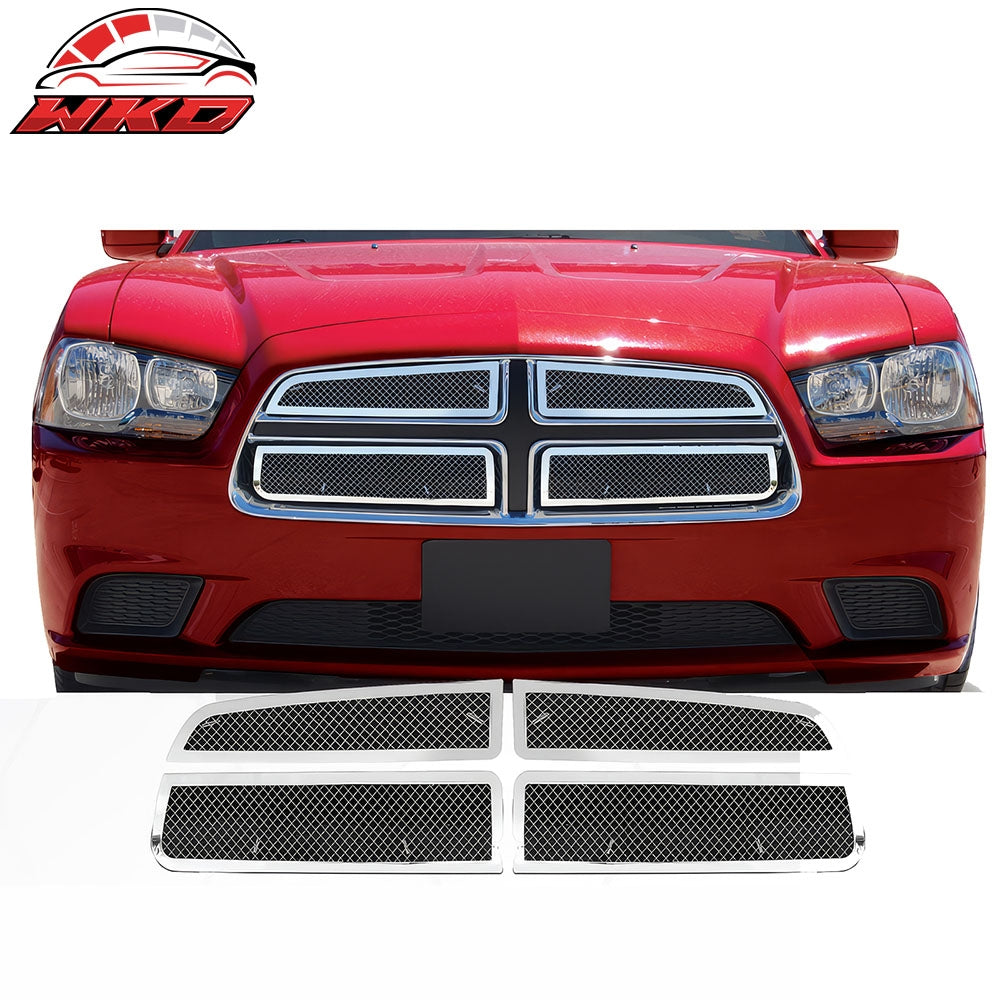 Fits 11-13 Dodge Charger Mesh Style Chrome Front Insert Grille Stainless Steel
