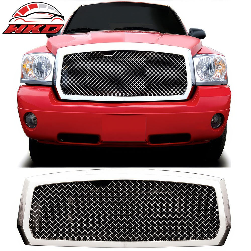 Fits 05-07 Dodge Dakota Chrome Front Bumper Hood Grille ABS Bently Mesh Style