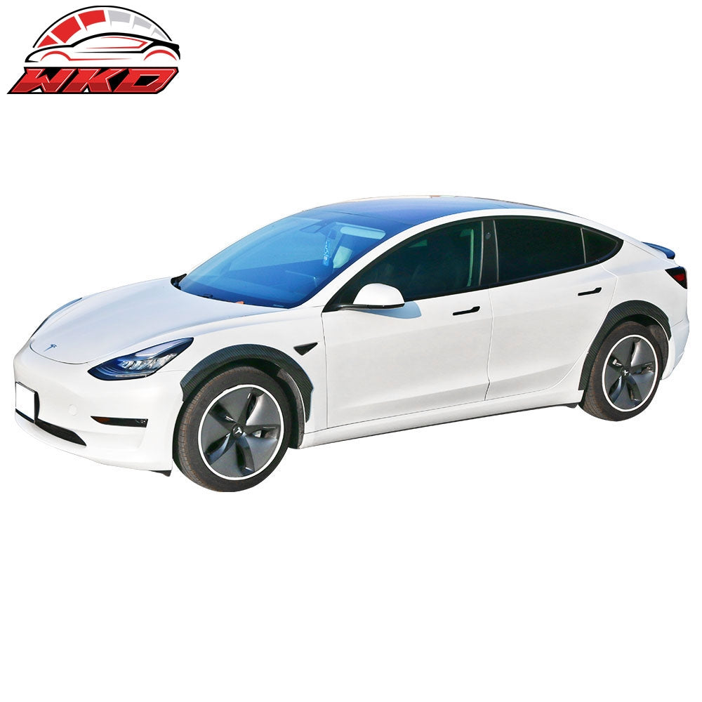 17-23 Tesla Model 3 Fender Flares Wheel Strip Trim Carbon Fiber 8PC | Wholesale - Wikond Auto
