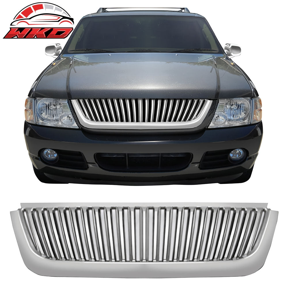Fits 02-05 Ford Explorer Vertical Style Front Bumper Upper Hood Grill Chrome ABS