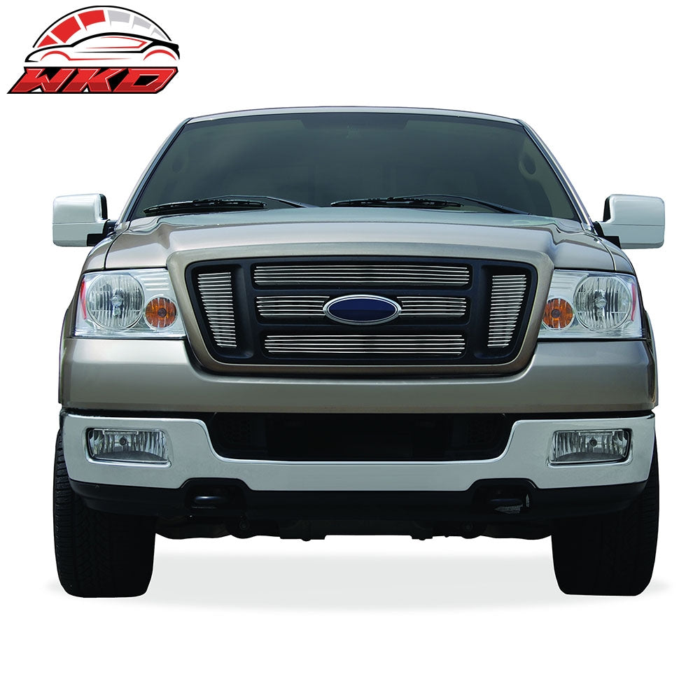 Fits 04-08 Ford F-150 Horizontal Overlay Style Front Grille Kit Polished Silver
