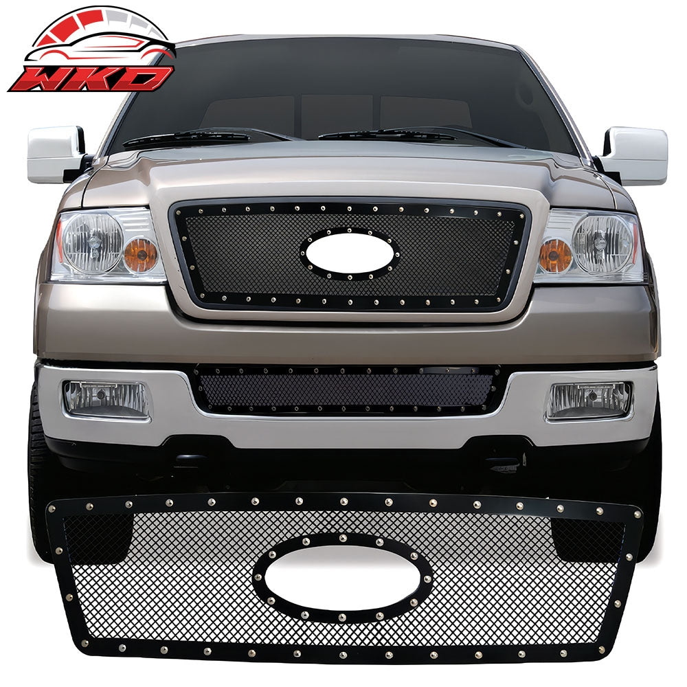 For 04-08 Ford F-150 Mesh Style Chrome Black Front Insert Grille Stainless Steel