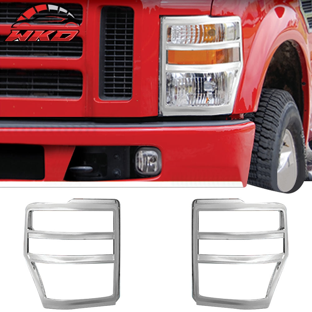 Fits 08-10 Ford F-250 Super Duty Chrome ABS Front Headlight Bezels Covers 2PCS