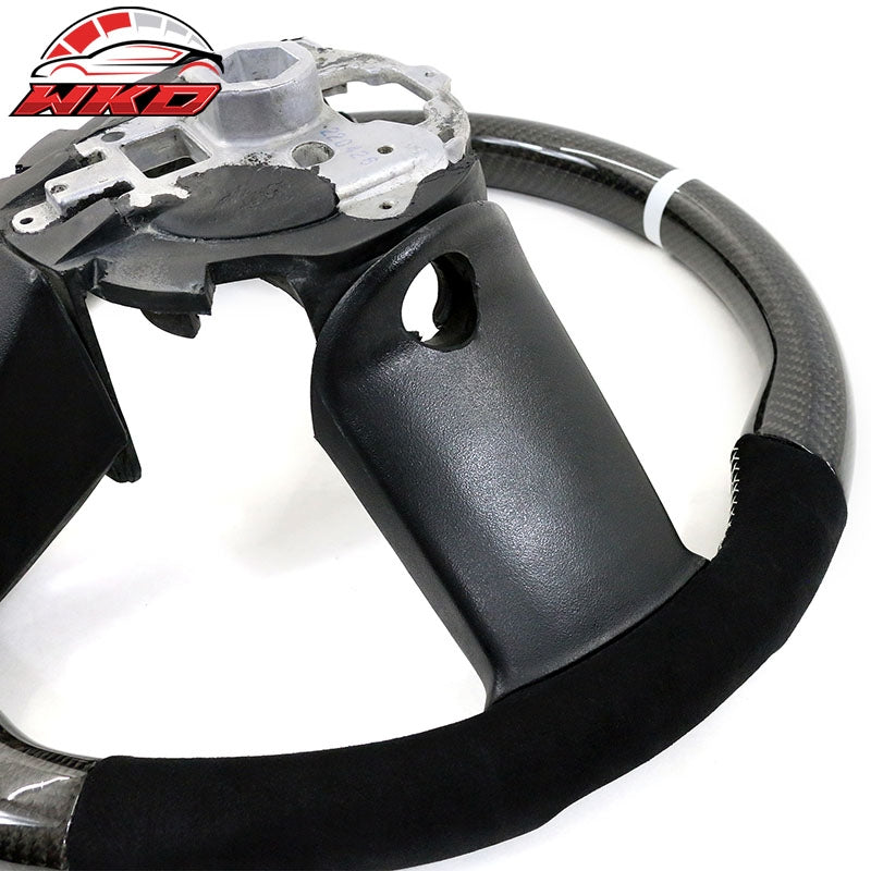 Fit 10-14 Ford Mustang Steering Wheel Carbon Fiber Alcantara White Stitch & Ring