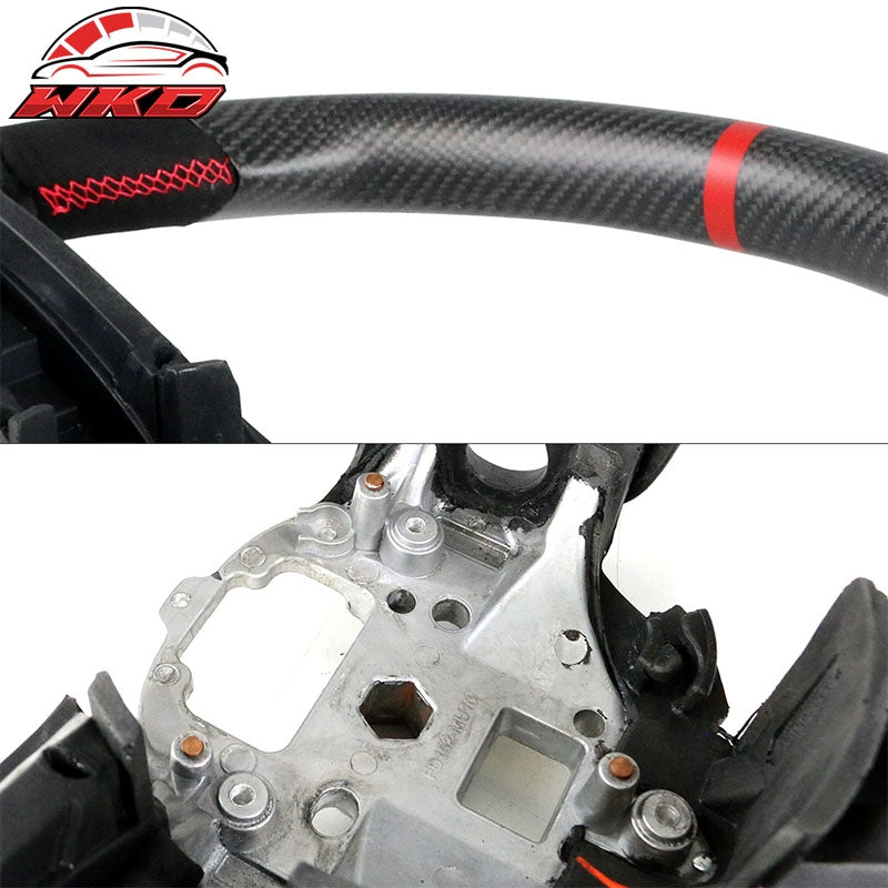 Fit 10-14 Ford Mustang Steering Wheel Matte Carbon Fiber Alcantara Red Ring