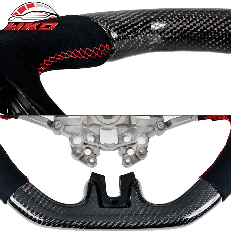 Wholesale 18-23 Ford Mustang Carbon Fiber & Alcantara Steering Wheel w/ Red Stitching - Wikond Auto