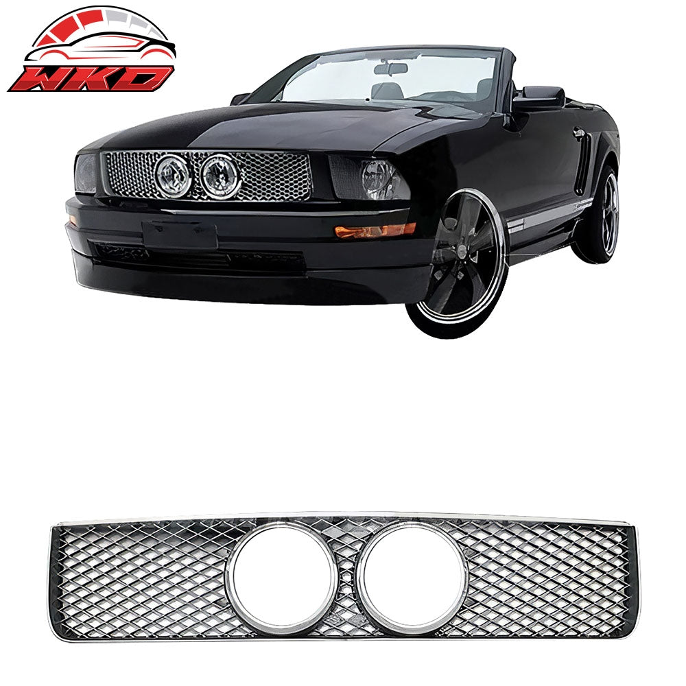 Fits 2005-2009 Ford Mustang GT Front Bumper Upper Mesh Grille ABS Chrome Silver