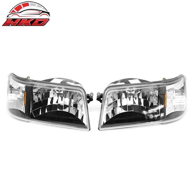 Fits 93-97 Ford Ranger Front Headlights Head Lights W/Clear Lens Amber Reflector
