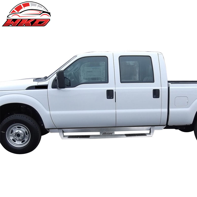 Fits 99-16 Ford F250-F550 Superduty Crew Cab IKON V1 Style Running Boards Silver