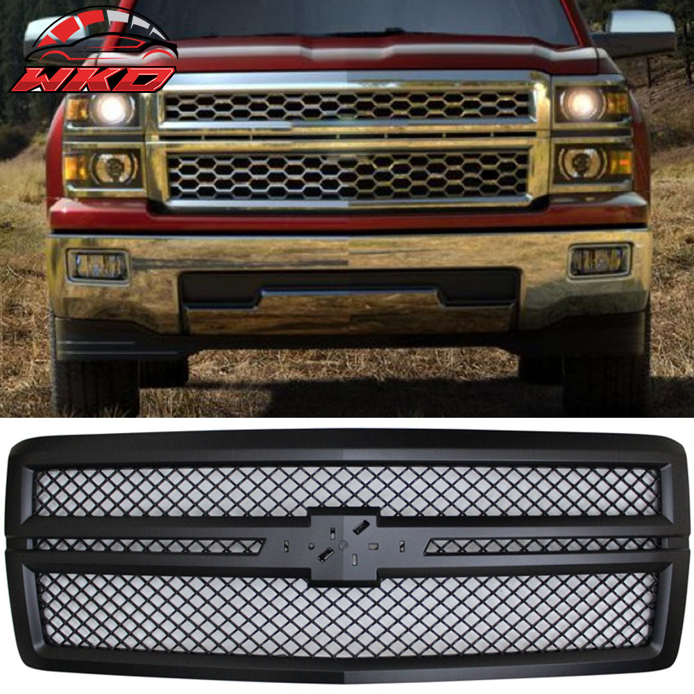 Fits 14-15 Chevrolet Silverado 1500 B Style Front Bumper Hood Grille Grill ABS