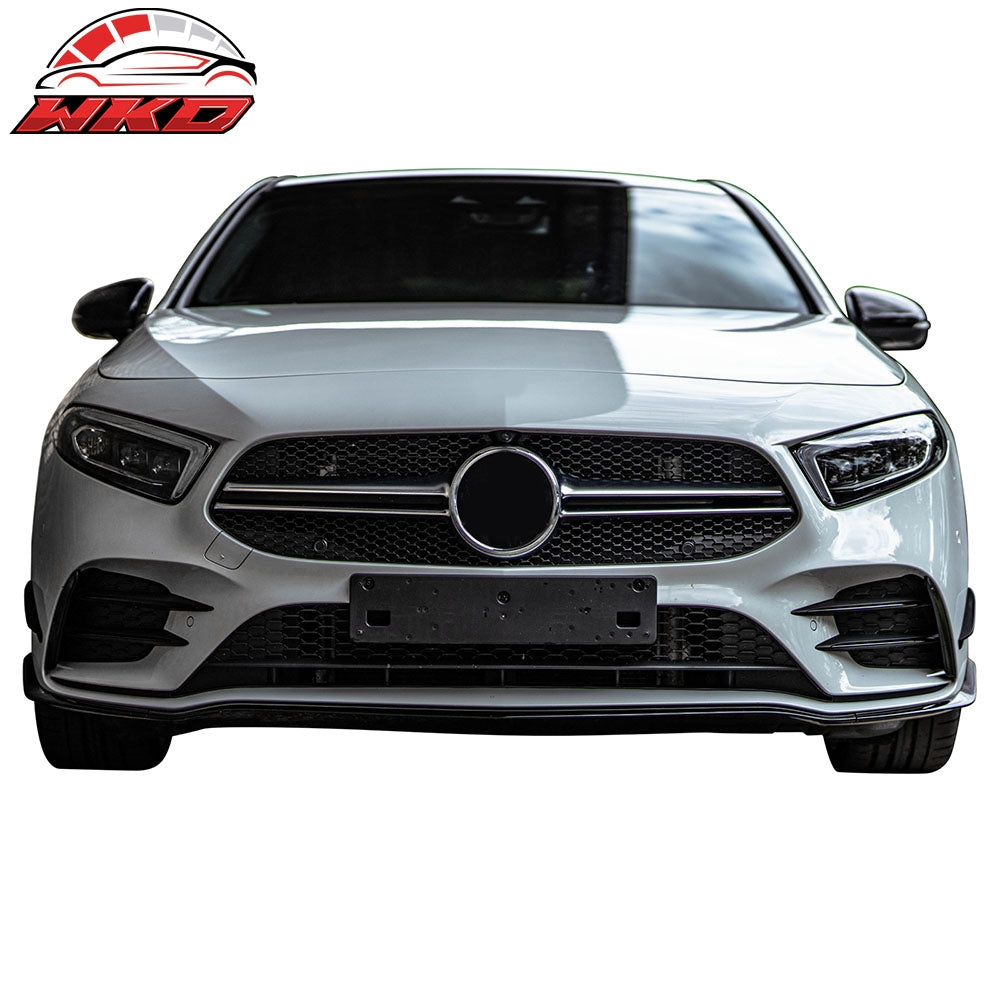 Fits 20-22 Benz W177 A35 AMG Style Front Bumper Lip W/Grille Gloss Moulding PP