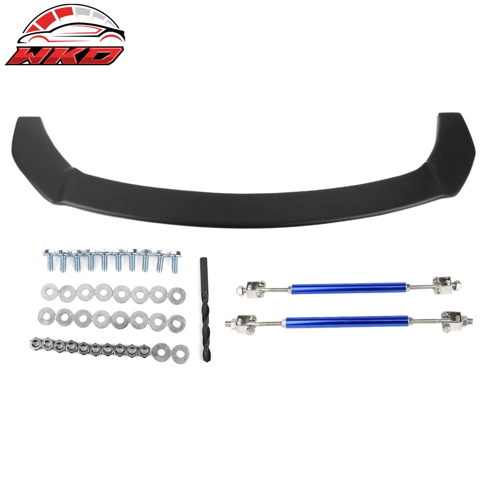 Fits 18-19 Toyota C-HR CHR Matte BlacK PP Front Bumper Lip + Blue Splitter Rods