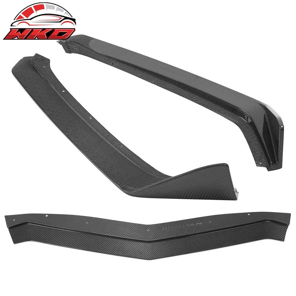 Fits 20-25 Chevy Corvette C8 5VM Style 3PC Carbon Fiber Front Bumper Lip Spoiler