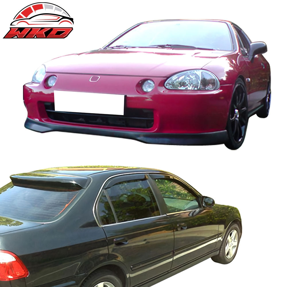 Fits 96-98 Honda Civic 4Dr TR Style Front Bumper Lip PP + 4PCS Window Visors