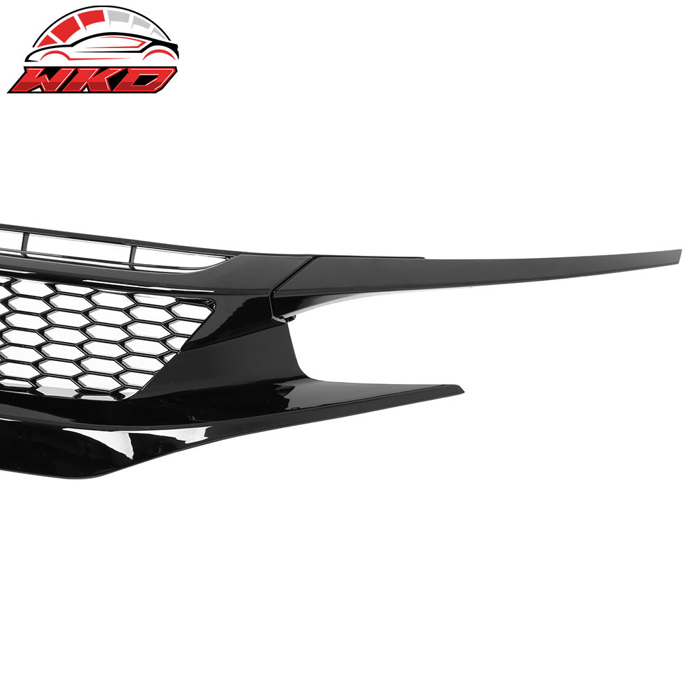 Fits 19-21 Honda Civic Sedan Honeycomb Gloss Black Front Bumper Upper Grille ABS