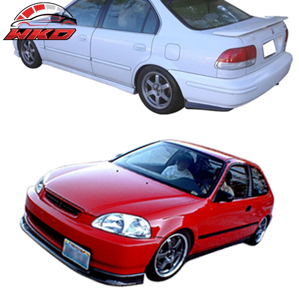 Fits 96-98 Honda Civic Mugen Style Front Bumper Lip PP + 2PCS Rear Bumper Aprons