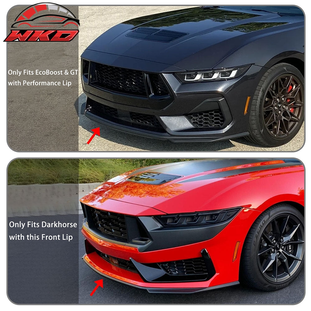 Fits 24-26 Ford Mustang Front Bumper Lip 3PC Spoiler Matte Black Lower Splitter