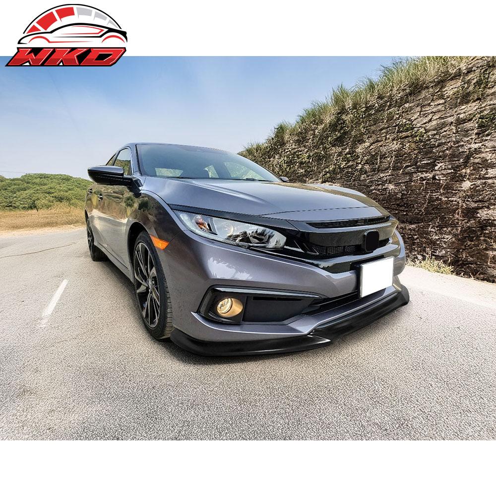 Fits 19-21 Honda Civic GT Style Front Bumper Lip Spoiler Kit Unpainted Black PU