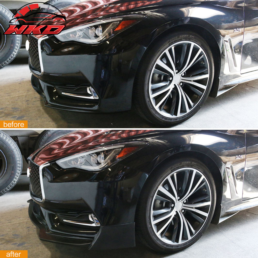 Fits 17-22 Infiniti Q60 Coupe S Style Front Bumper Lip Spoiler Unpainted PU