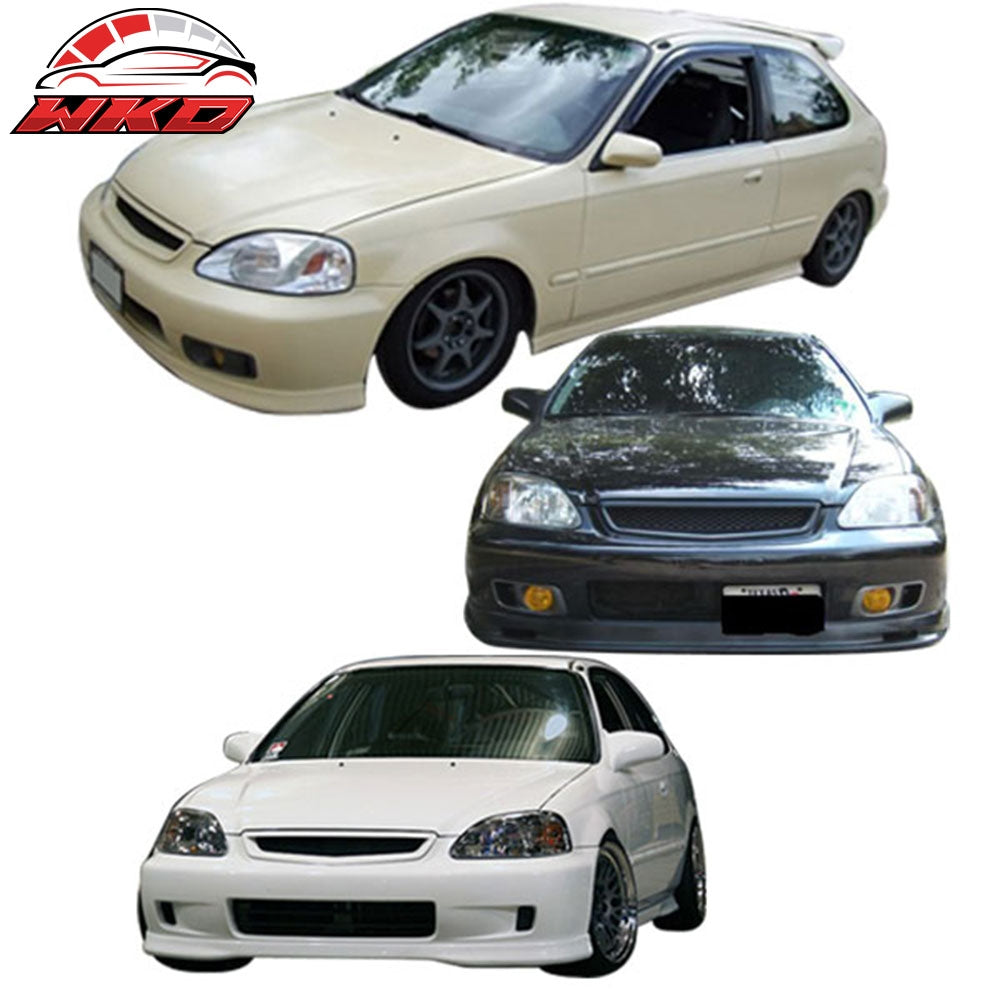 Fits 99-00 Honda Civic Mugen Front Bumper Lip PP + Front Grille + Window Visors