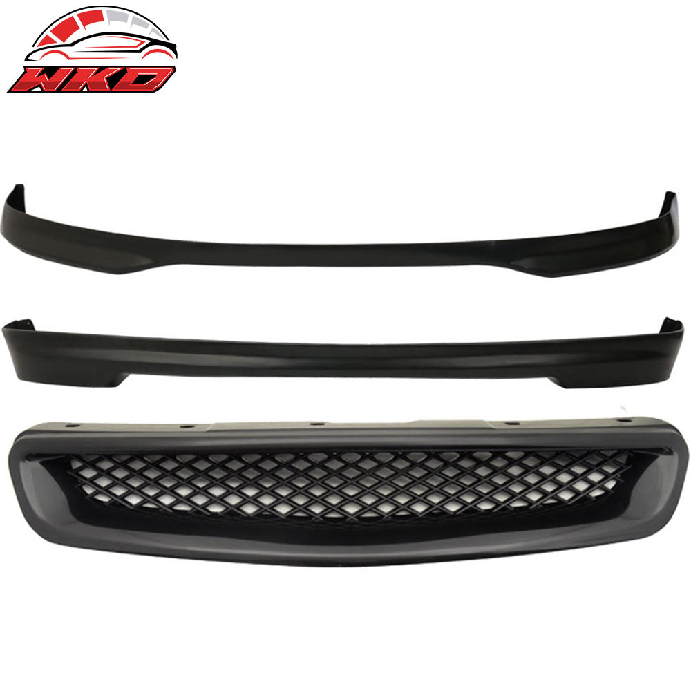 Fits 96-98 Honda Civic Hatchback TR Style Front + Rear Bumper Lip + Front Grille