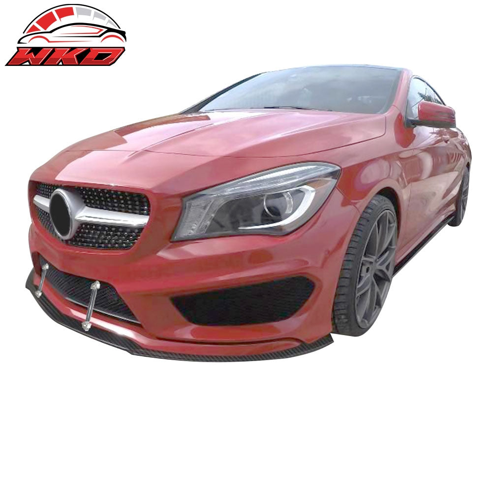 Fits 14-16 Benz CLA Class Front Bumper Lip Carbon Fiber Print + 2PC Splitter Rod