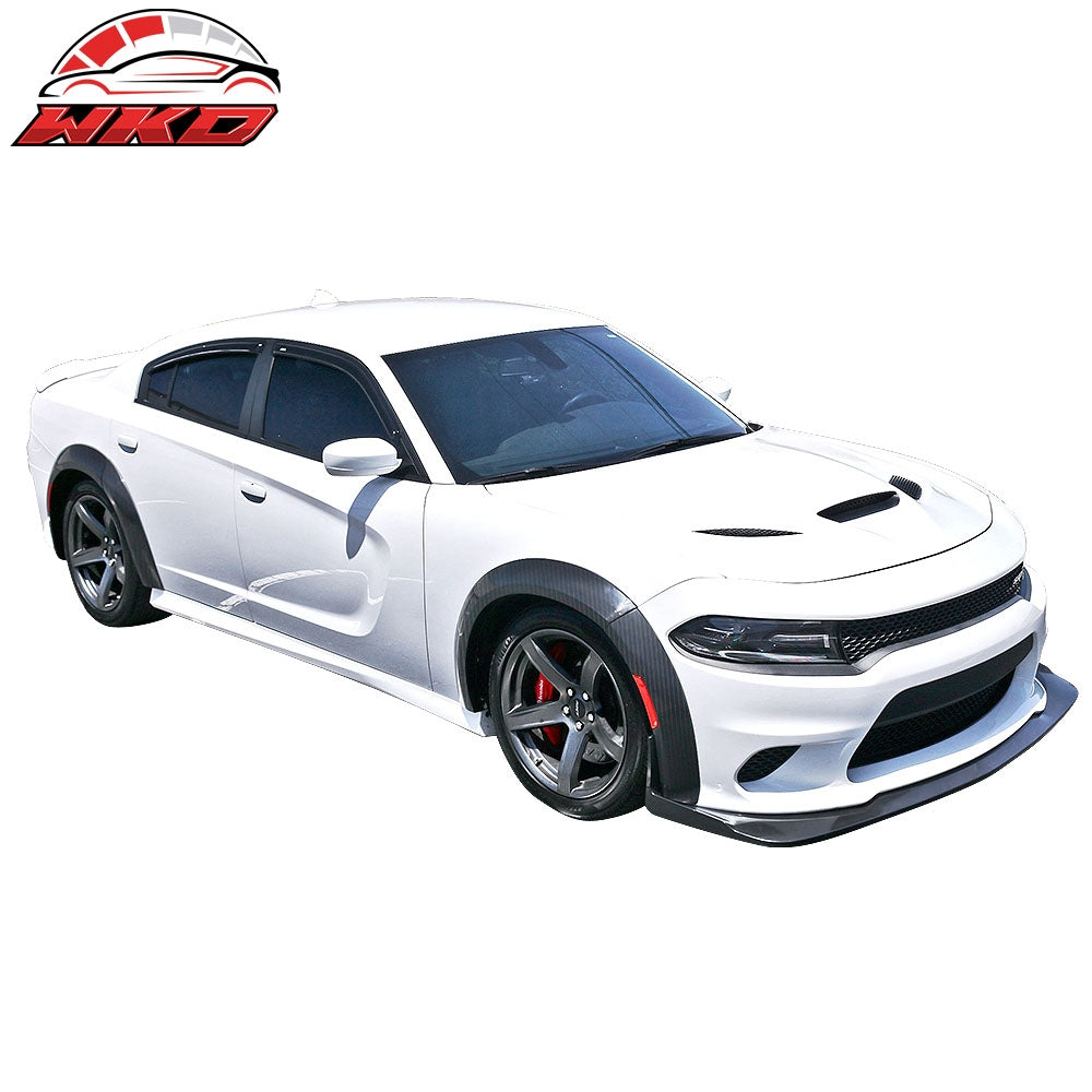 Fits 15-23 Charger Widebody Style Front Bumper Lip & Fender Flares 10PCS CFL ABS