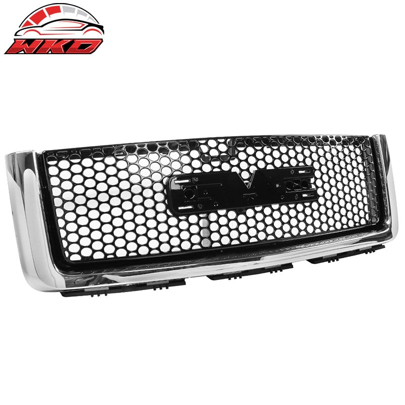 Fits 07-13 GMC Sierra 1500 Front Upper Grille Mesh Grill Chrome & Gloss Black