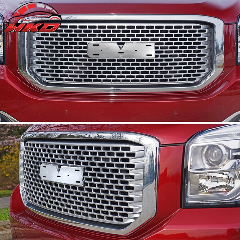 Fits 15-20 GMC Yukon XL Mesh Denali Style Front Bumper Grille Grill ABS Chrome